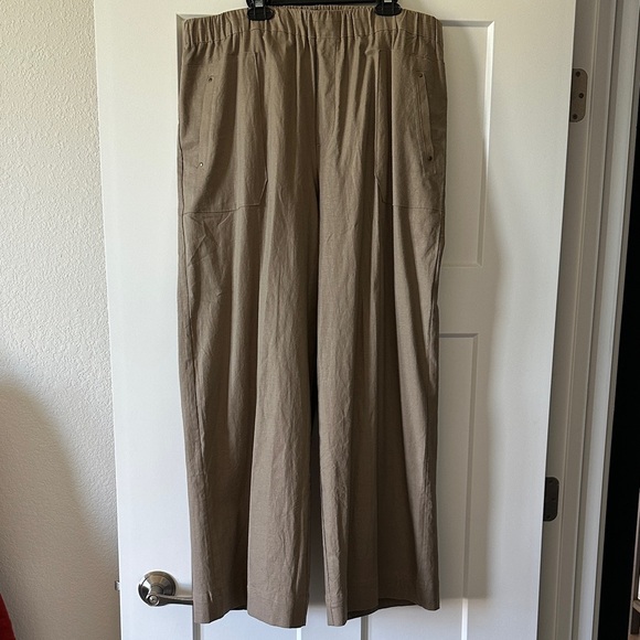 Democracy Pants - Democracy Women's Linen Blend Wide Leg Tan Pants